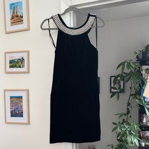 Milly Black Velvet Mini Dress with Jeweled Collar